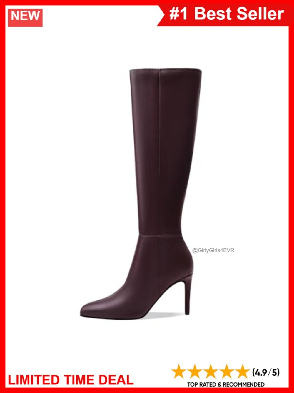 Faux Leather Knee High Boots Pointed Toe Stiletto Heel Pull-On